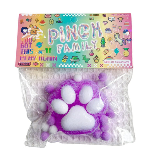 Jucarie Antistres Squishy, selexmo, cu Revenire Lenta, Squeeze Pinch Family, Model Labuta de Pisica Pufoasa, 6x6 cm, 72g, Ambalaj Transparent, Mov-Alb