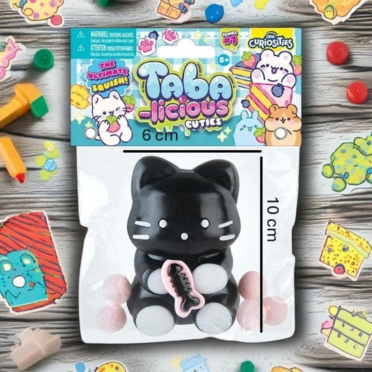 Jucarie Antistres Squishy, selexmo, cu Revenire Lenta, Squeeze Pinch Family, Model Pisicuta, 10cm x6cm Ambalaj Transparent, 70 gr, Negru