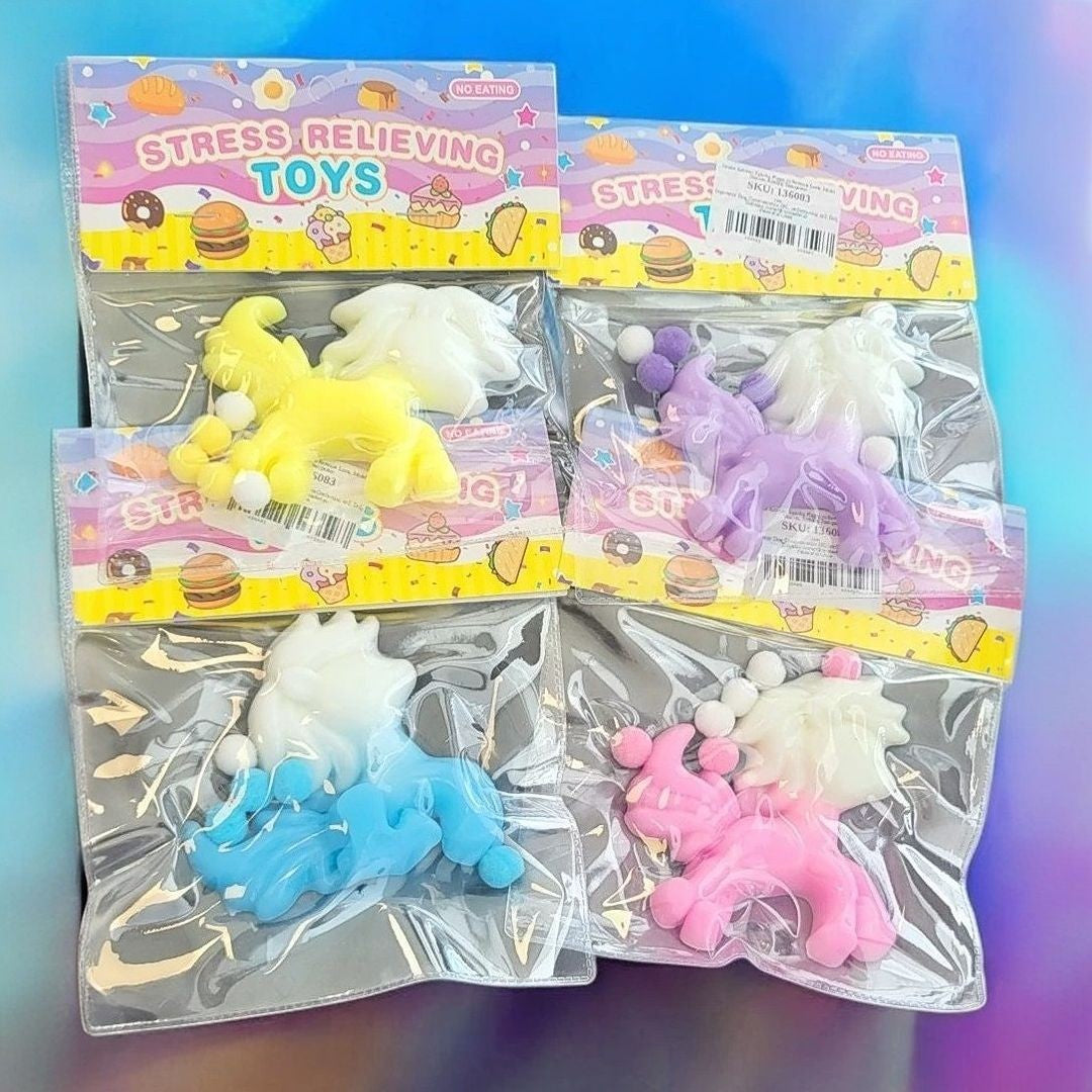 Jucarie Antistres Squishy, selexmo, cu Revenire Lenta, Squeeze Pinch Family, Model Unicorn, Ambalaj Transparent, multicolor