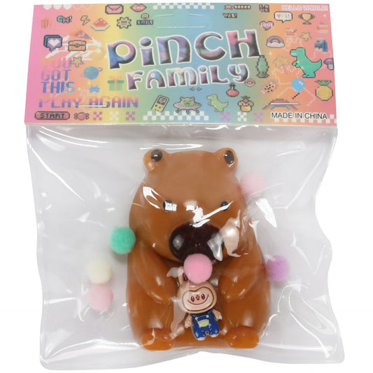 Jucarie Antistres Squishy, selexmo, cu Revenire Lenta, Squeeze Pinch Family, Model Urs, Ambalaj Transparent, 4.5 x 7.2 cm, Maro