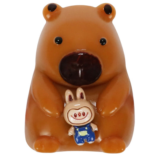 Jucarie Antistres Squishy, selexmo, cu Revenire Lenta, Squeeze Pinch Family, Model Urs, Ambalaj Transparent, 4.5 x 7.2 cm, Maro