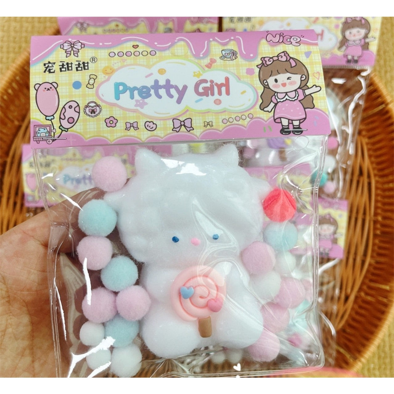 Jucarie Antistres Squishy, selexmo, cu Revenire Lenta, Squeeze Pretty Girl, Model Animalut, Ambalaj Transparent, Alb