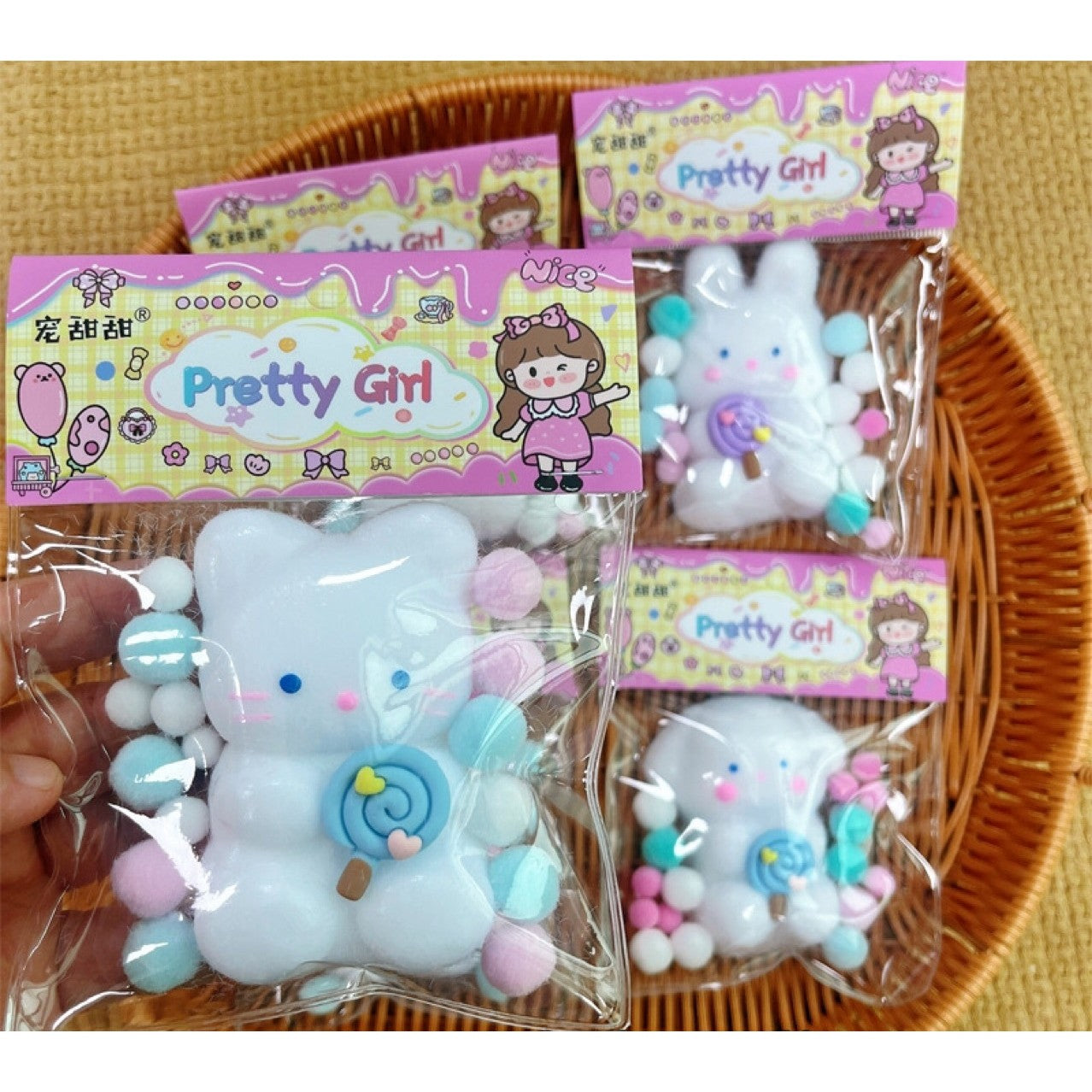 Jucarie Antistres Squishy, selexmo, cu Revenire Lenta, Squeeze Pretty Girl, Model Animalut, Ambalaj Transparent, Alb