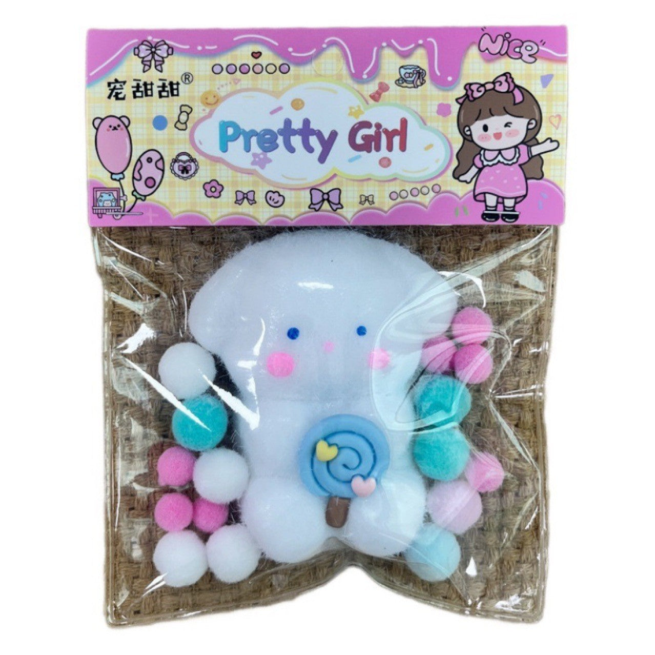 Jucarie Antistres Squishy, selexmo, cu Revenire Lenta, Squeeze Pretty Girl, Model Animalut, Ambalaj Transparent, Alb