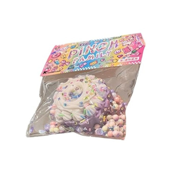 Jucarie Antistres Squishy, selexmo, cu Revenire Lenta, Squeeze Pinch Family, Model Prajitura, 8x8 cm, 90g, Ambalaj Transparent, Multicolor