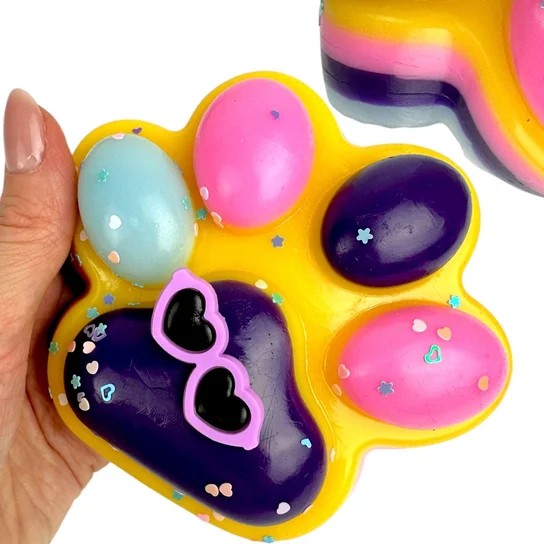 Jucarie Antistres Squishy, selexmo, Revenire Lenta, Model Labuta de Pisica, Squishy, BIG 12.5 x 10.5 cm, 220 g, Model 18, Roz Galben Mov
