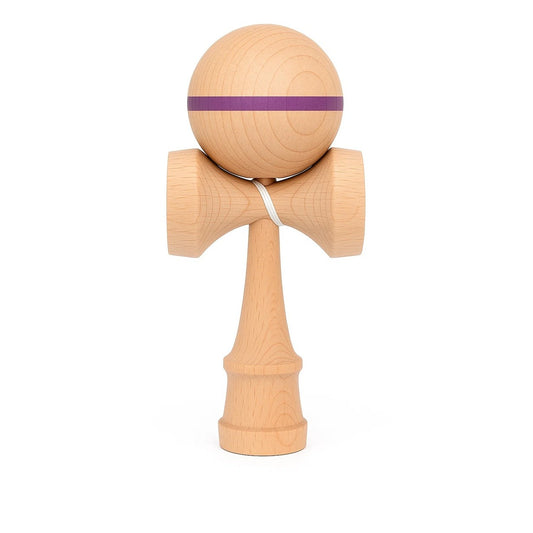 Jucarie Interactiva Kendama, Selexmo, din Lemn, 18 cm, Joc de Indemanare pentru Copii si Adulti, Model cu Dunga, Mov