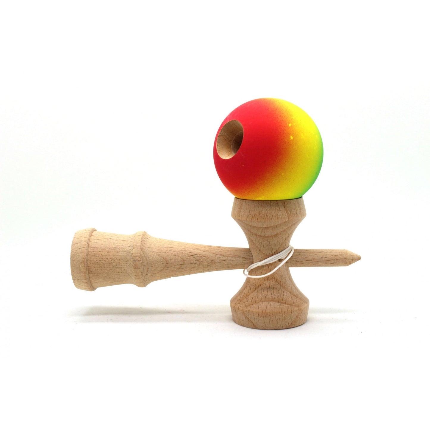 Jucarie Kendama X Originala, Profesionala, Selexmo, din Lemn, Rubber Grip, 18 cm, Rosu/Galben/Albastru