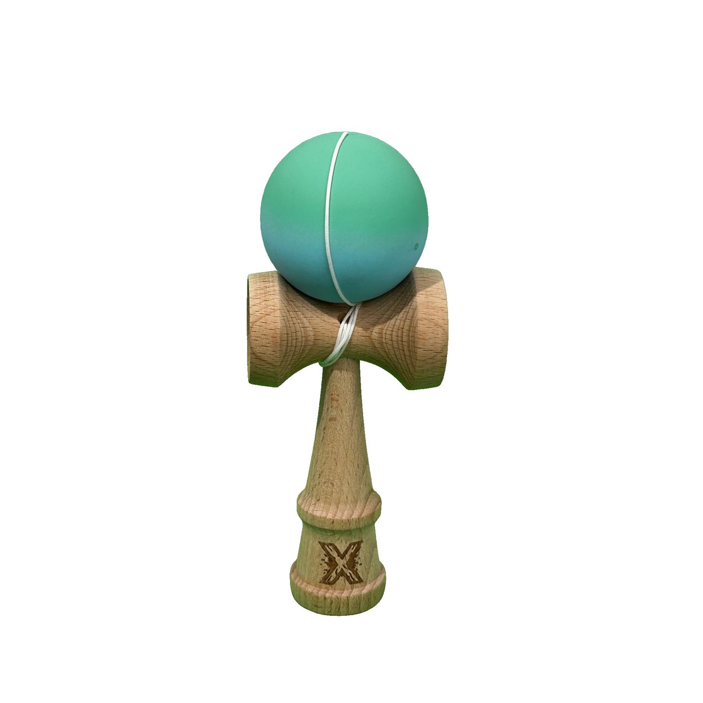 Jucarie Kendama X Originala, Profesionala, Selexmo, din Lemn, Rubber Grip, 18 cm, Verde/Albastru