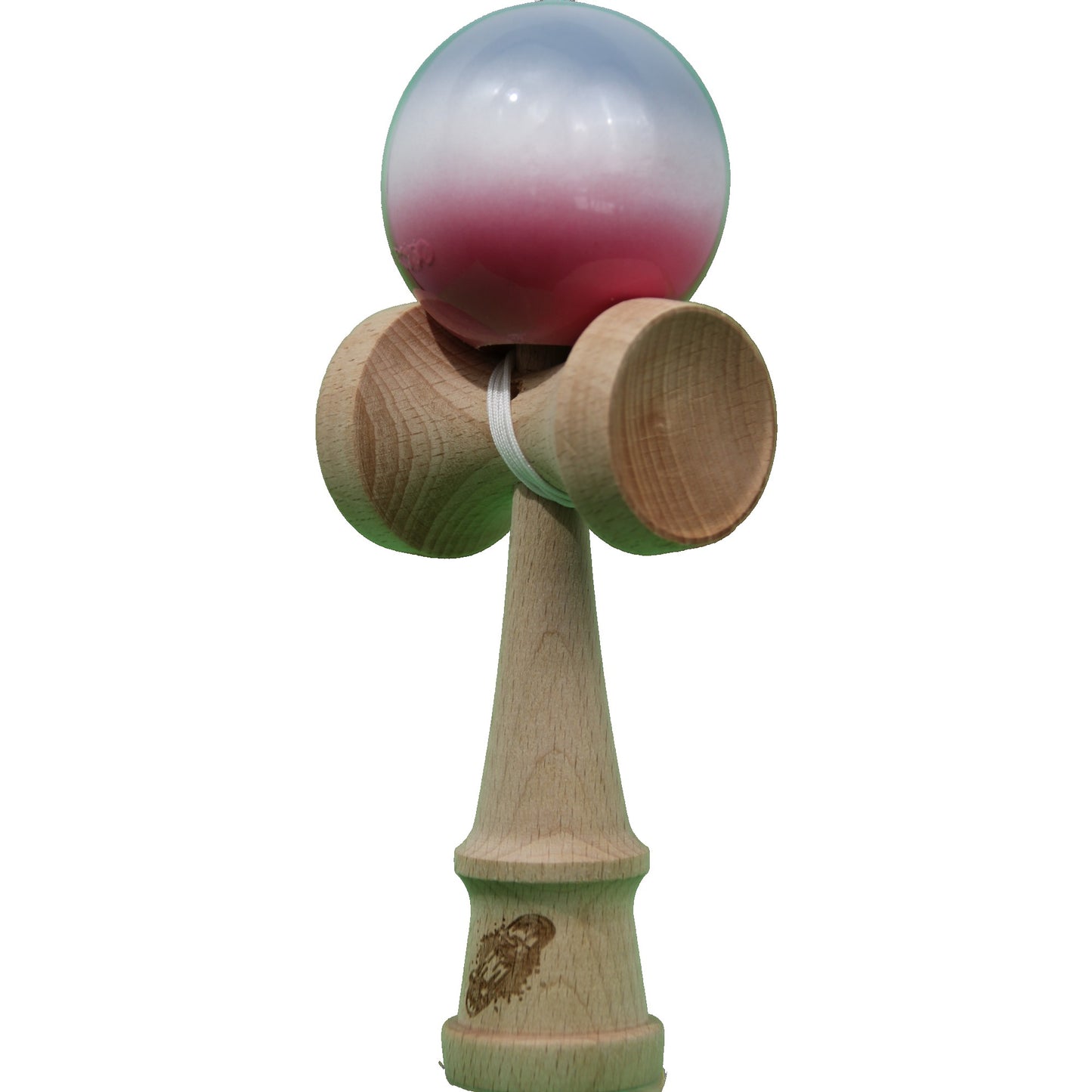 Jucarie  Kendama X Originala, Profesionala, Selexmo, Super Sticky din Lemn, 18 cm, Gradient Roz/Alb/Gri