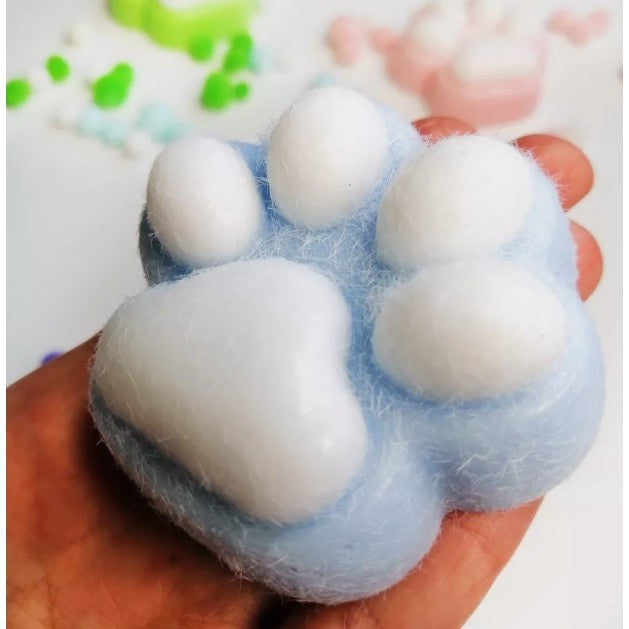 Jucarie Interactiva Squishy, selexmo, Model Cat Paw, Squeeze Pinch Family, Revenire Lenta, din TPR, +3 Ani, 7.5 cm, Textura Puf, Albastru