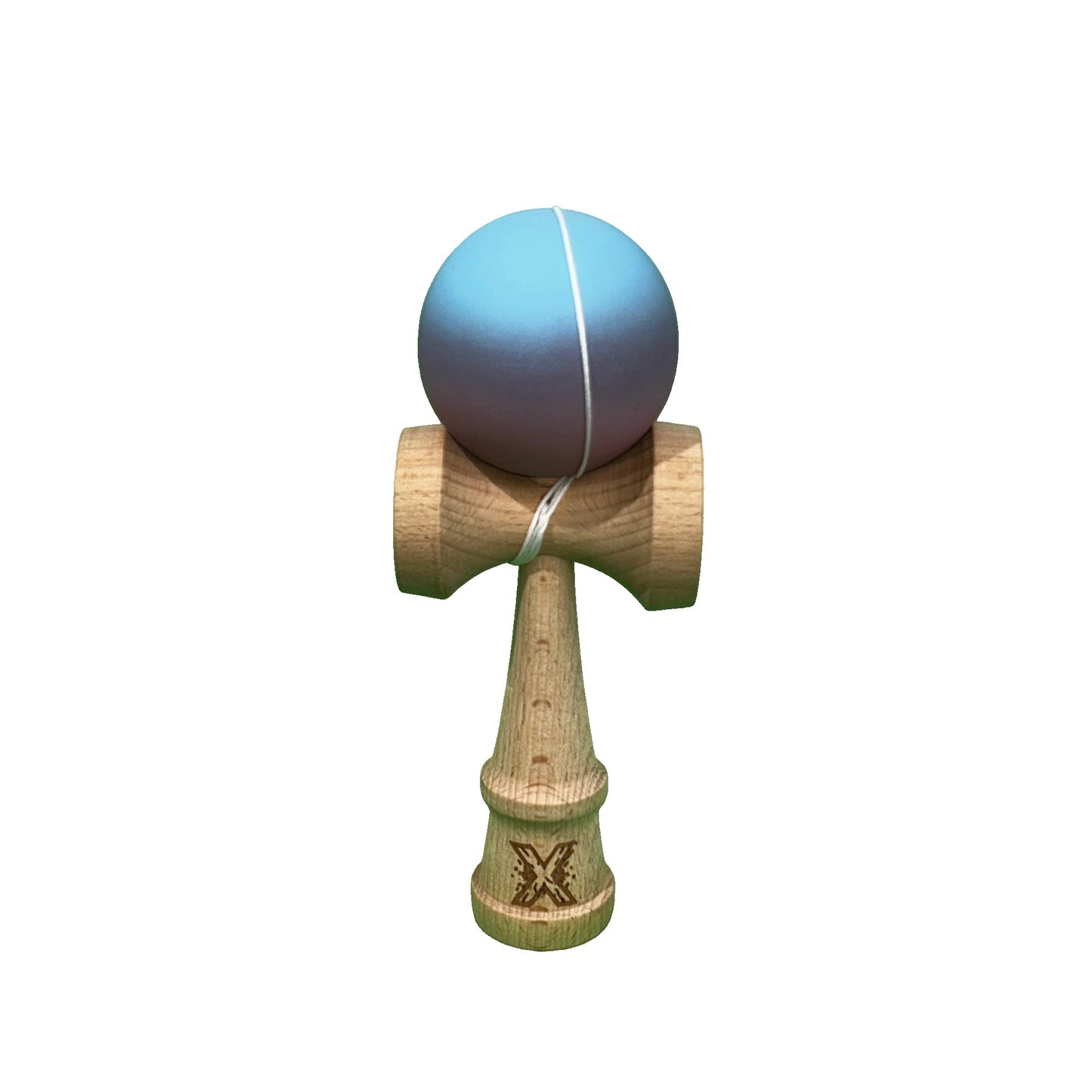 Jucarie Kendama X Originala, Profesionala, Selexmo, din Lemn, Rubber Grip, 18 cm, Roz/Mov/Albastru