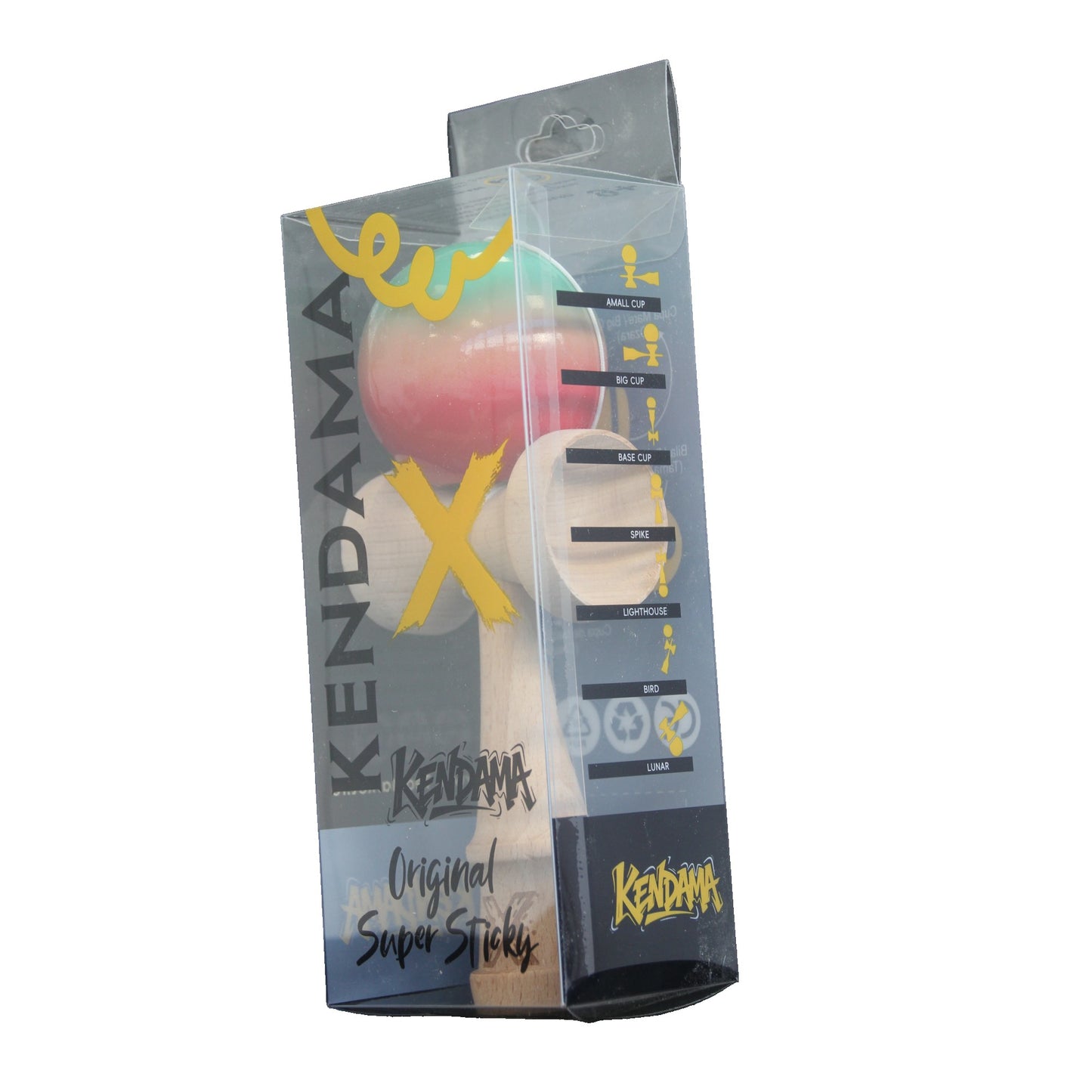 Jucarie Kendama X Originala, Profesionala, Selexmo, Super Sticky din Lemn, 18 cm, Gradient Rosu/Verde