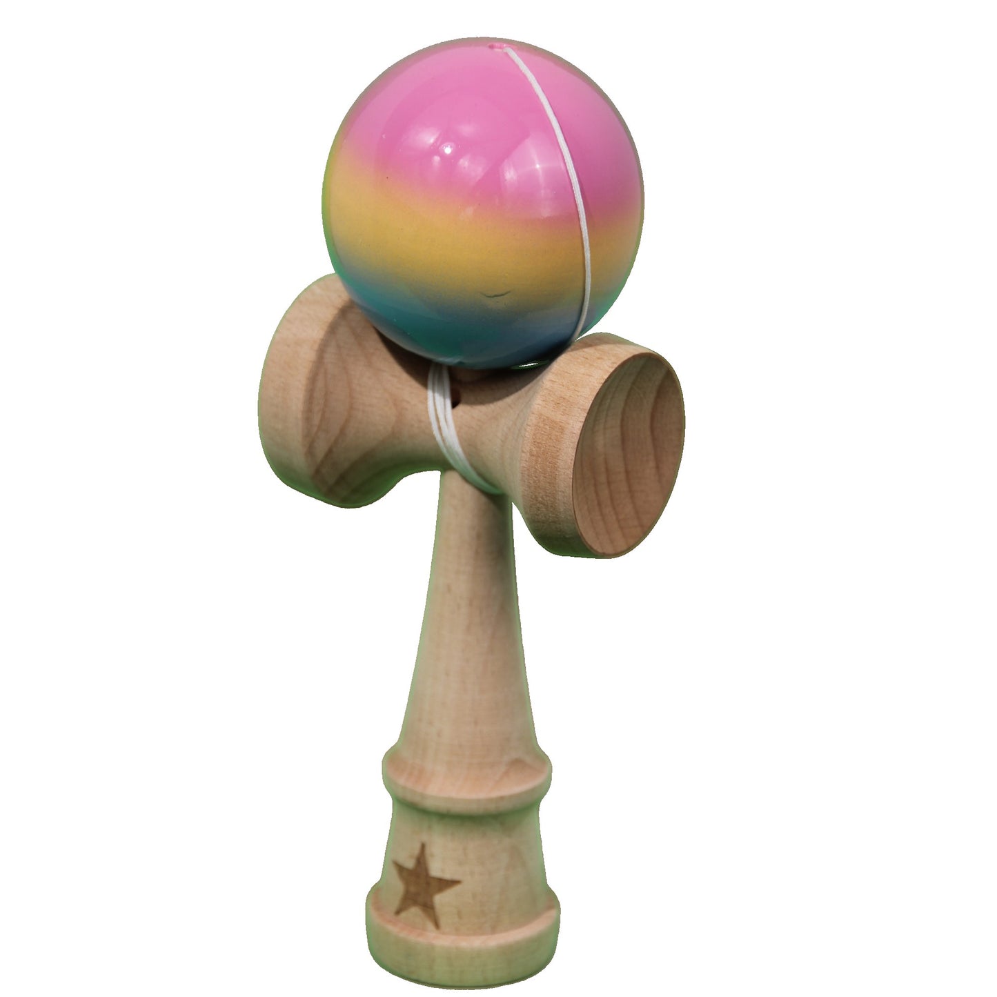 Jucarie Kendama X Originala, Profesionala, Selexmo, Super Sticky din Lemn, 18 cm, Gradient Roz/Galben/Albastru