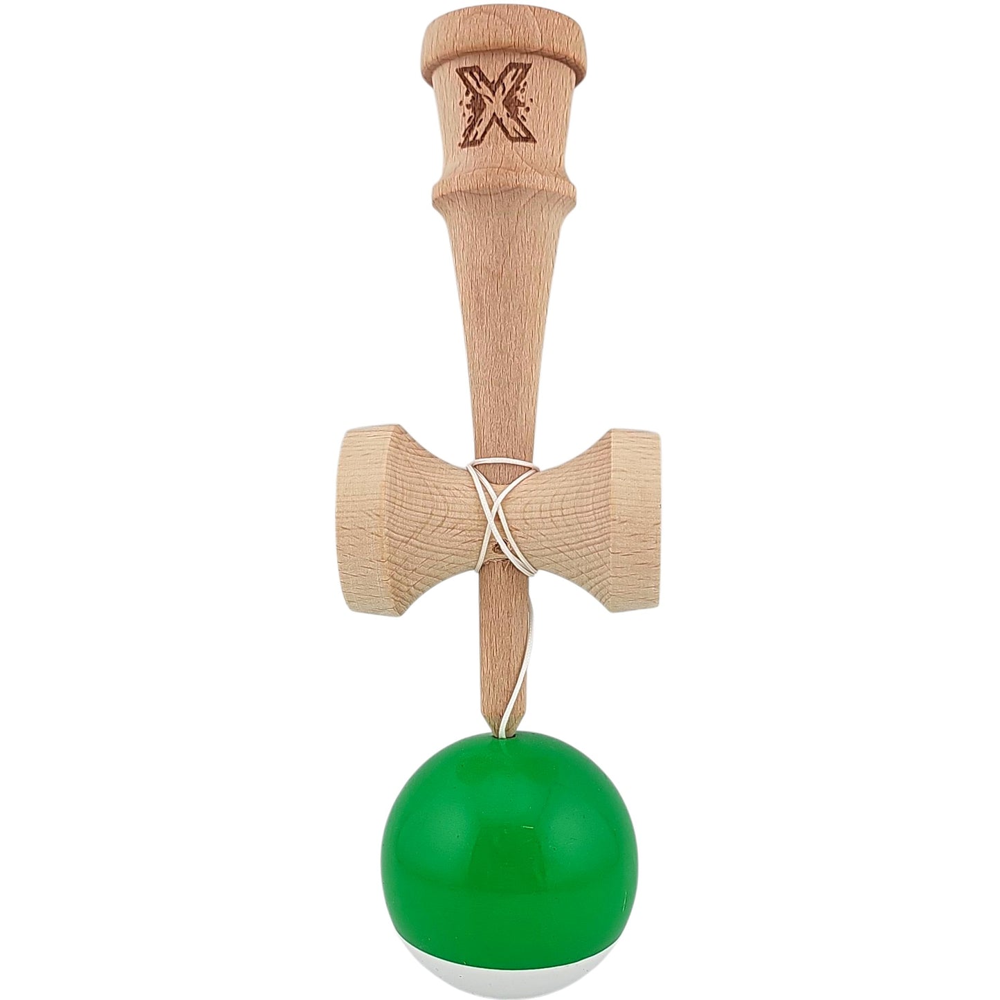 Jucarie Kendama X Originala, Profesionala, Selexmo, Super Sticky din Lemn, 18 cm, pentru Copii si Adulti, Verde inchis/Alb