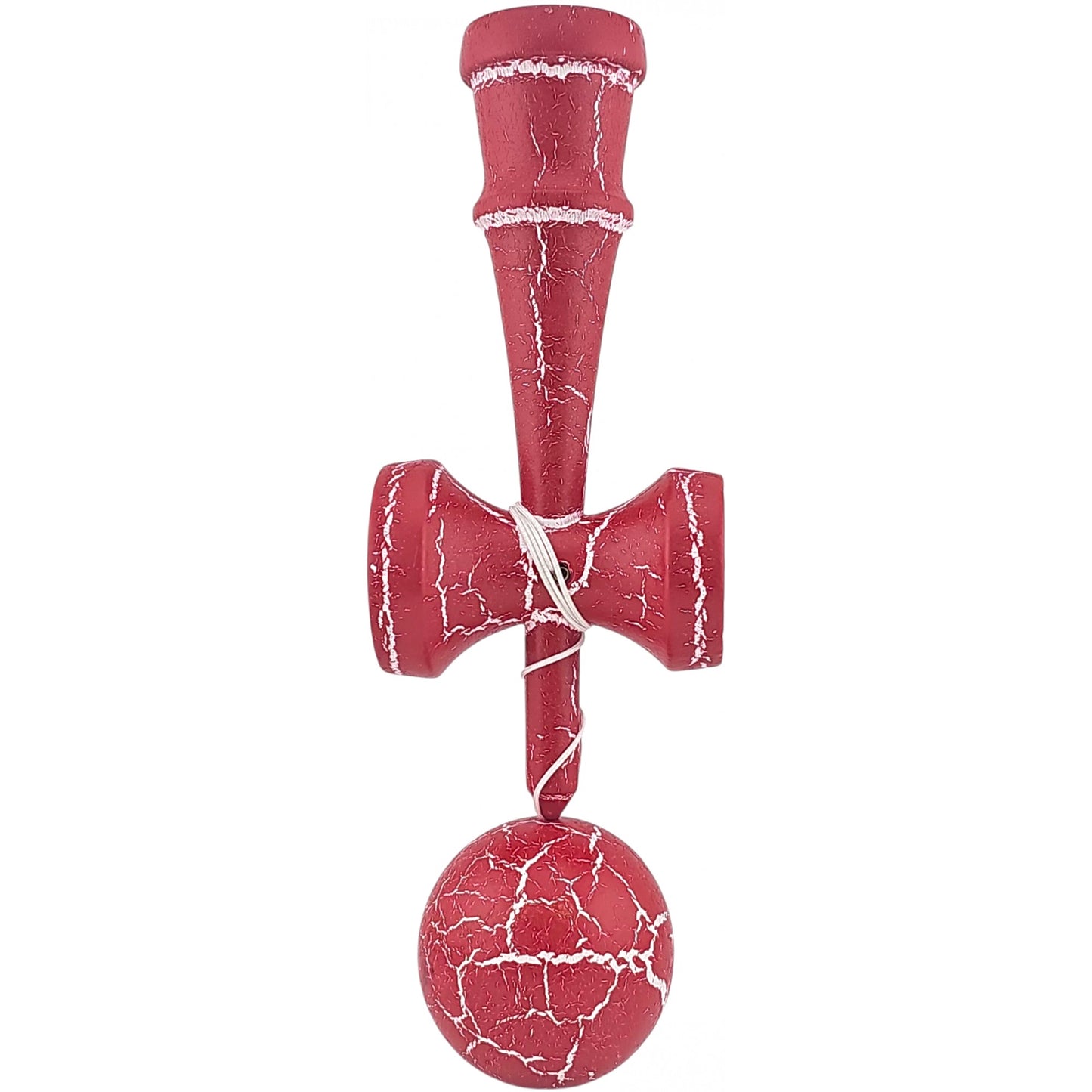 Kendama X Originala, Profesionala, Selexmo, Cracked, din Lemn, 18 cm, Rosu/Alb