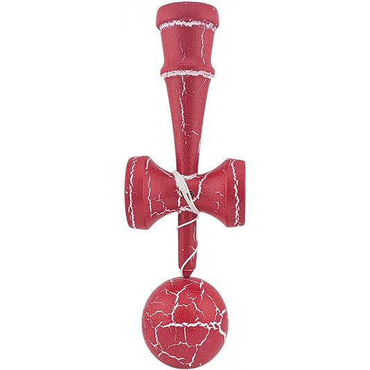 Kendama X Originala, Profesionala, Selexmo, Cracked, din Lemn, 18 cm, Rosu/Alb