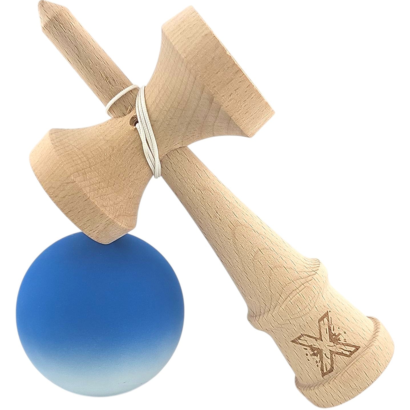 Kendama X Originala, Profesionala, Selexmo, din Lemn, Rubber Grip, 18 cm, Albastru/Alb