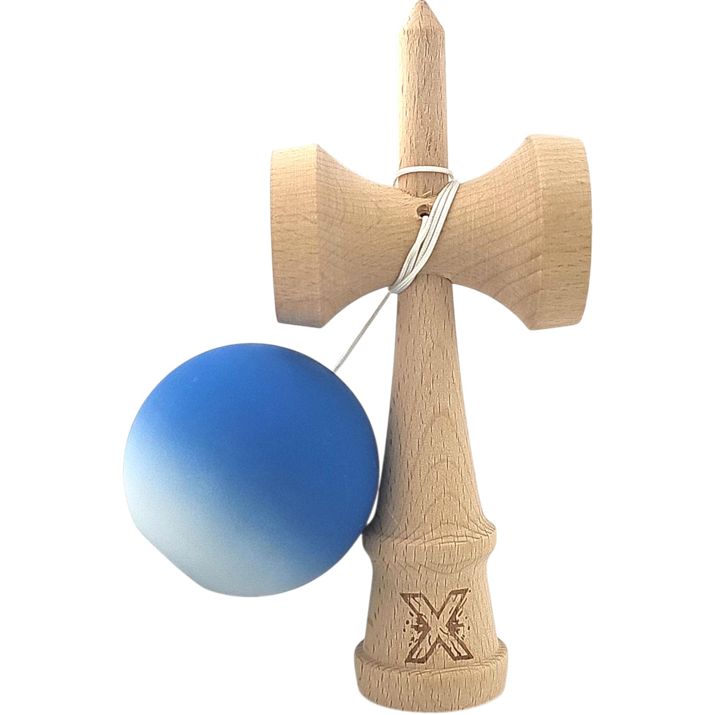 Kendama X Originala, Profesionala, Selexmo, din Lemn, Rubber Grip, 18 cm, Albastru/Alb