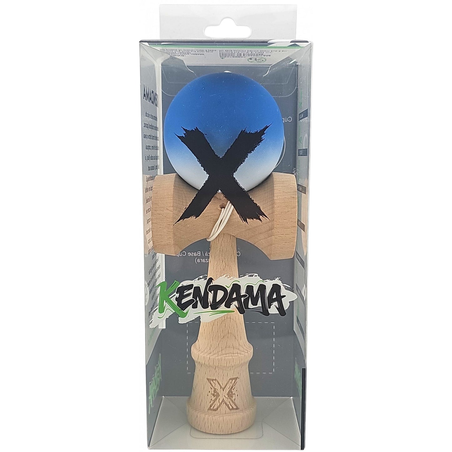 Kendama X Originala, Profesionala, Selexmo, din Lemn, Rubber Grip, 18 cm, Albastru/Alb