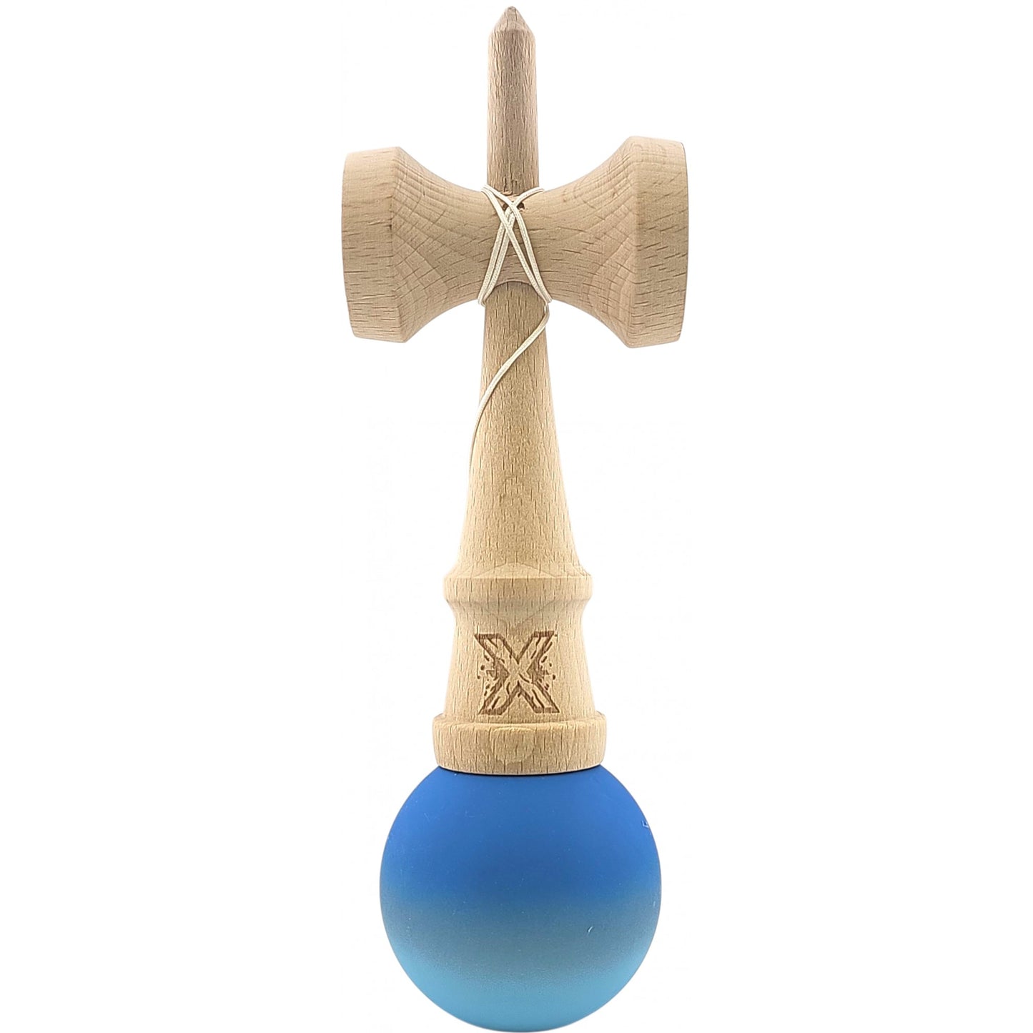 Kendama X Originala, Profesionala, Selexmo, din Lemn, Rubber Grip, 18 cm, Albastru/Alb