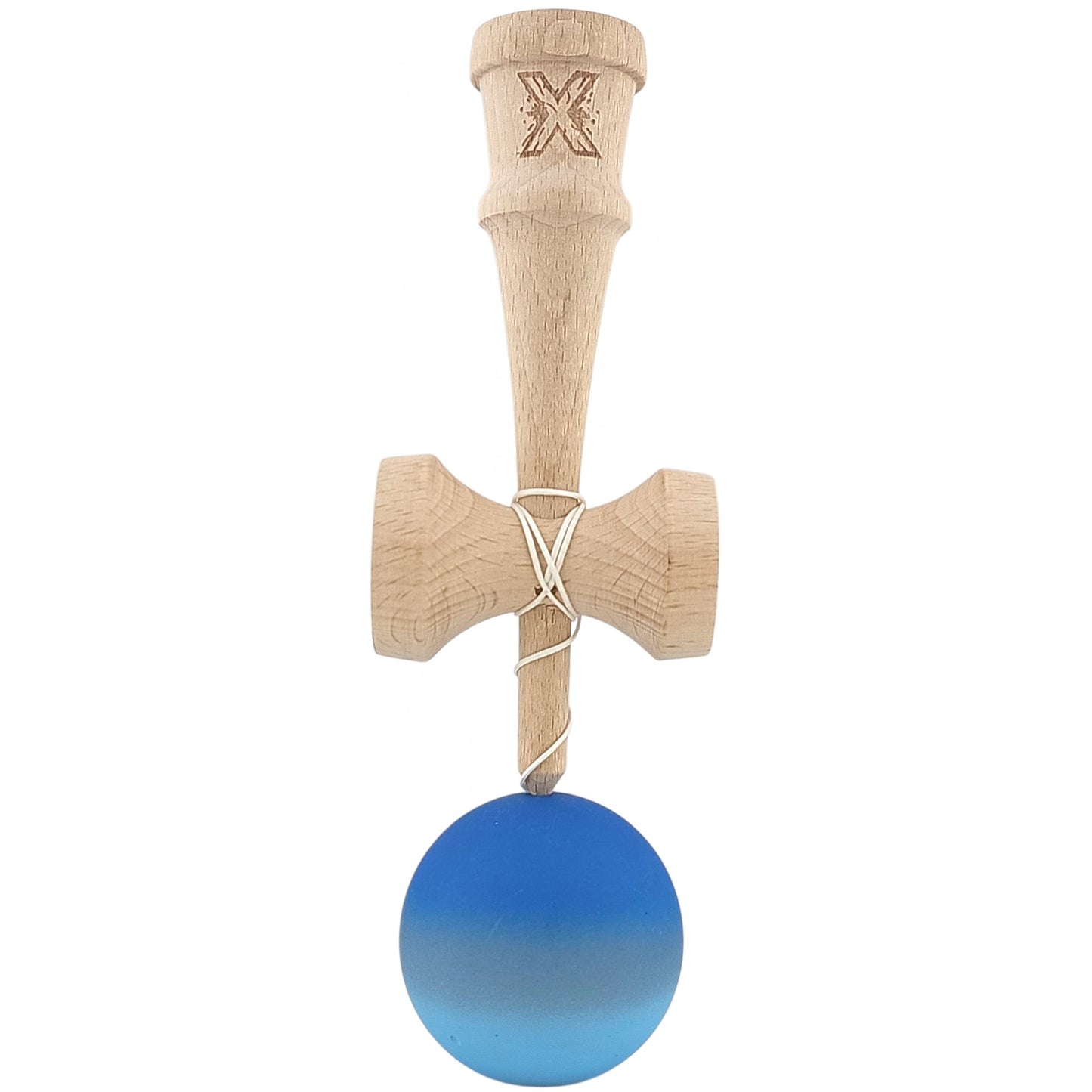 Kendama X Originala, Profesionala, Selexmo, din Lemn, Rubber Grip, 18 cm, Albastru/Alb