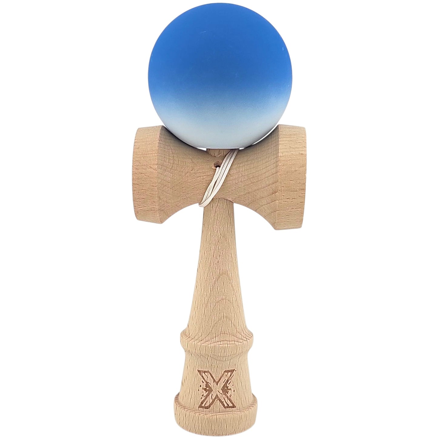Kendama X Originala, Profesionala, Selexmo, din Lemn, Rubber Grip, 18 cm, Albastru/Alb
