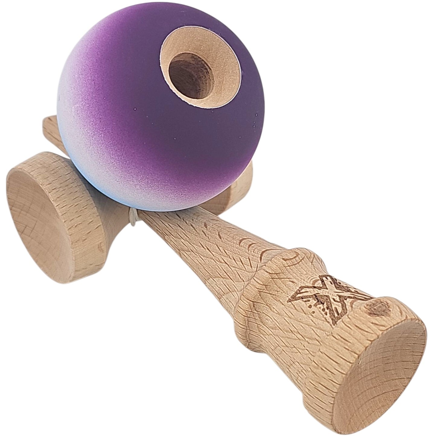 Kendama X Originala, Profesionala, Selexmo, din Lemn, Rubber Grip, 18 cm, Albastru/Alb/Violet