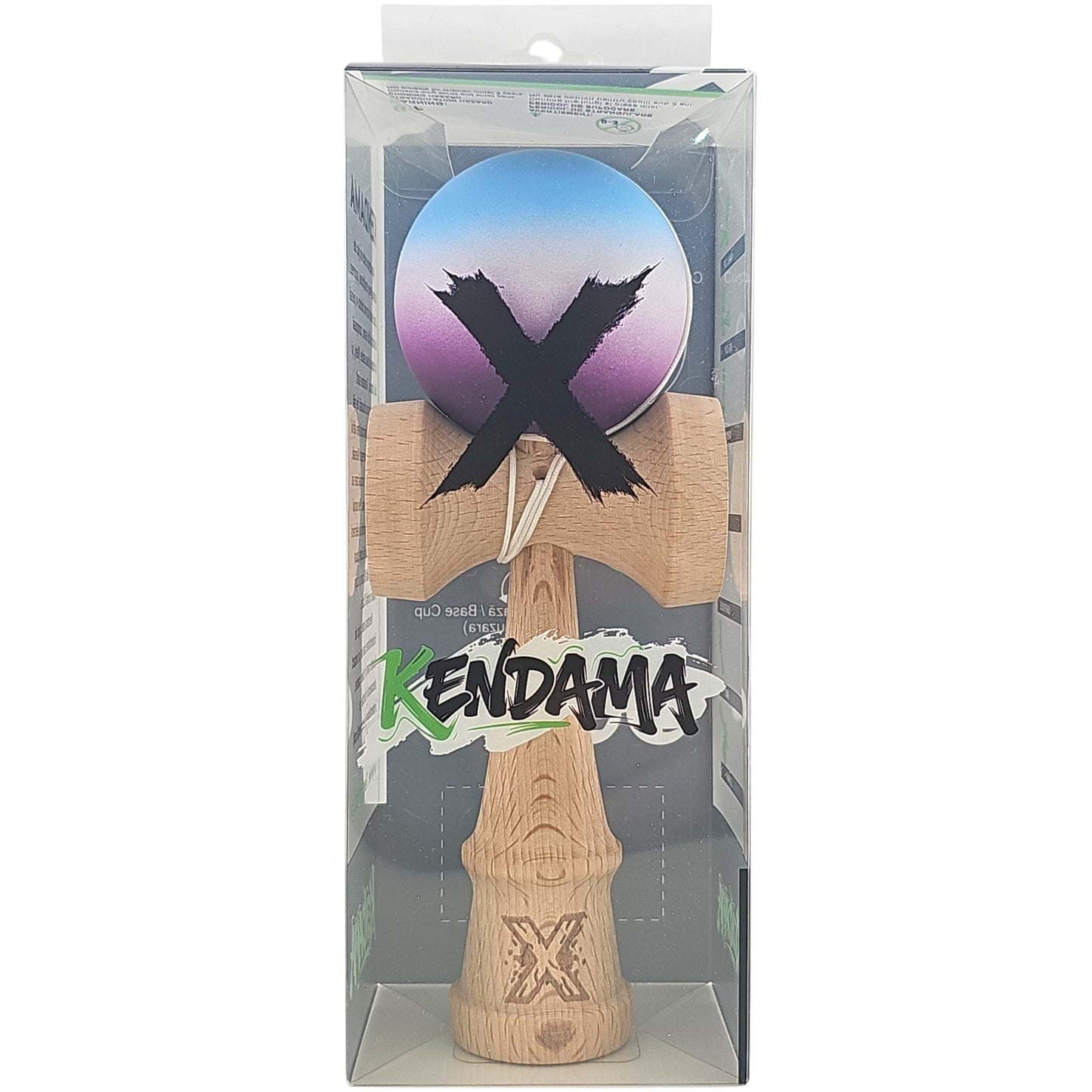 Kendama X Originala, Profesionala, Selexmo, din Lemn, Rubber Grip, 18 cm, Albastru/Alb/Violet