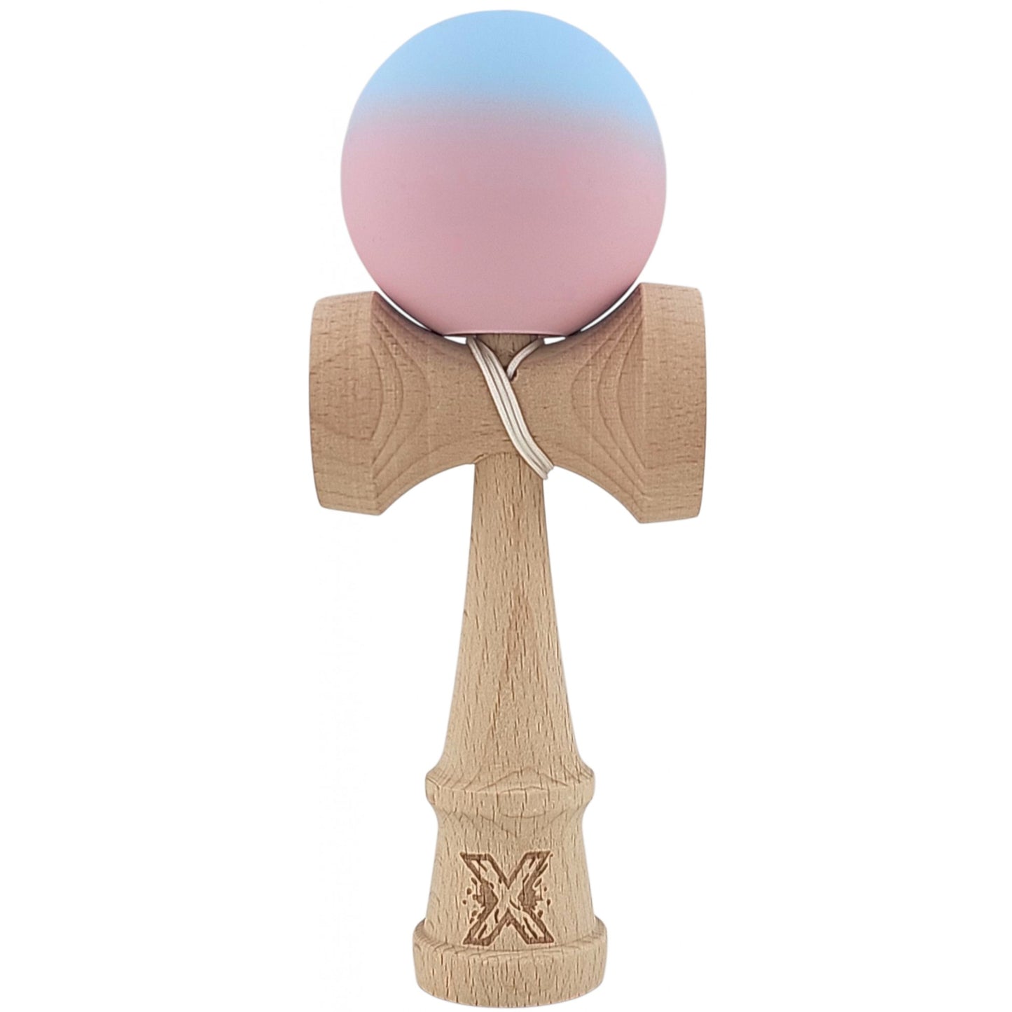 Kendama X Originala, Profesionala, Selexmo, din Lemn, Rubber Grip, 18 cm, Albastru/Lila