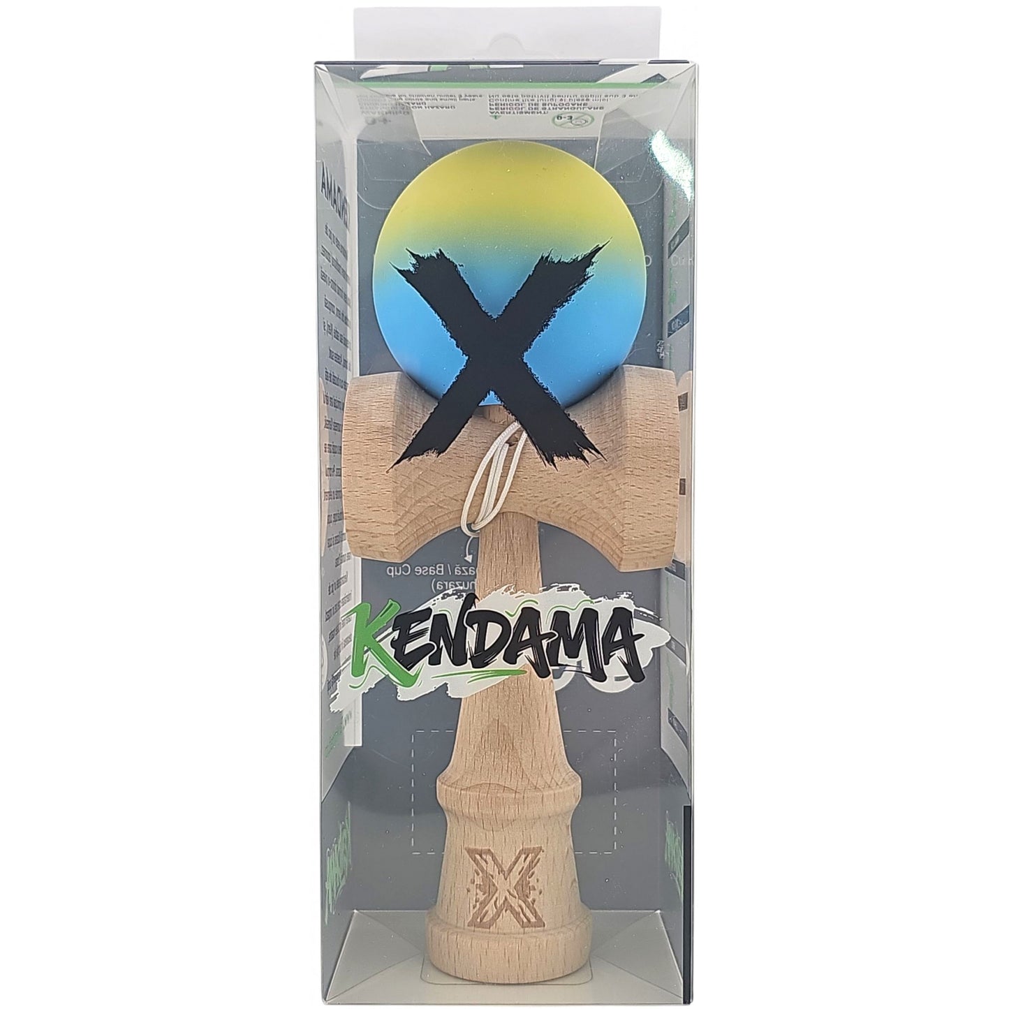 Kendama X Originala, Profesionala, Selexmo, 18 cm, Profesionala, +9 Ani, din Lemn, Gradient Galben/Albastru