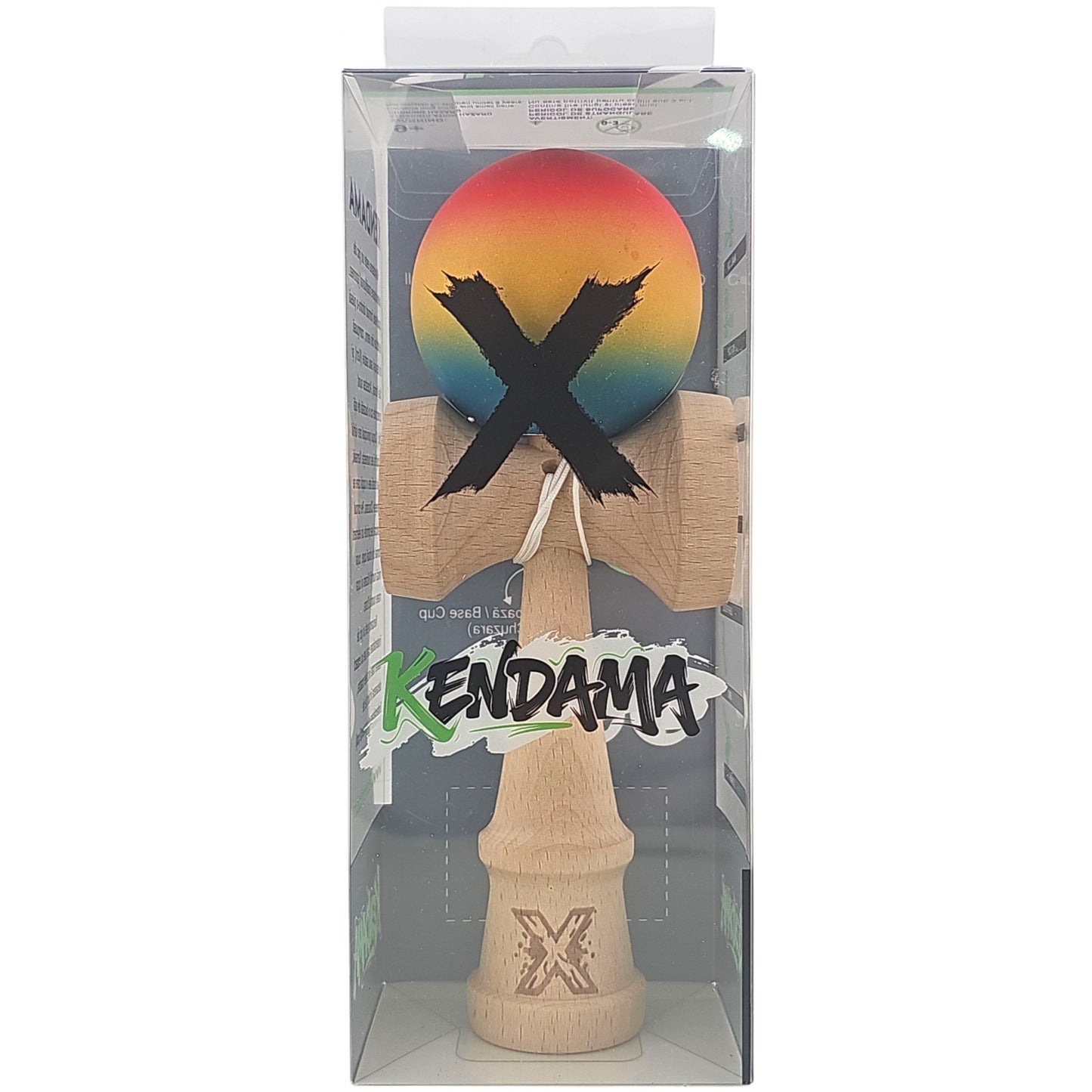 Kendama X Originala, Profesionala, Selexmo, din Lemn, Rubber Grip, 18 cm,Rosu/Galben/Albastru