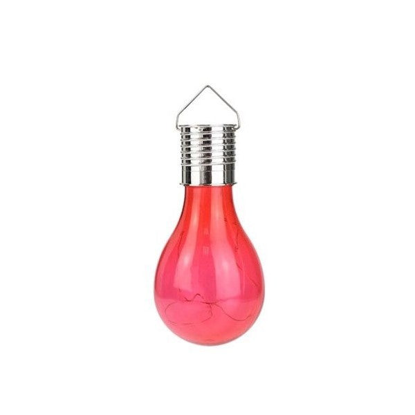Lampa Solara LED Decorativa sub forma de Bulb, pentru exterior, suspendata, IP65, Ultron Rosu, Selexmo