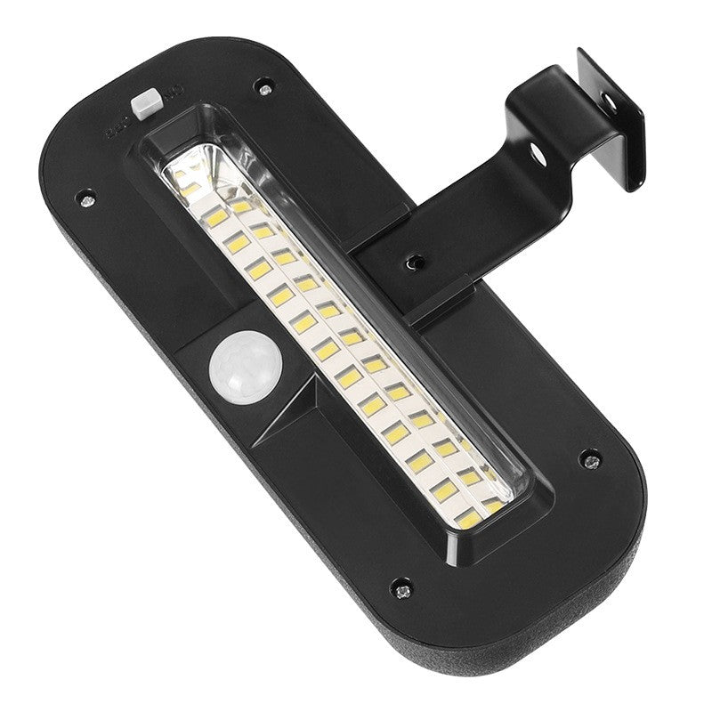 Lampa solara LED dreptunghiulara pentru perete Selexmo, 18 x 7 cm, senzor miscare, 6V, ABS, 2200mAh, rezistent la apa, culoare alb rece, suport negru