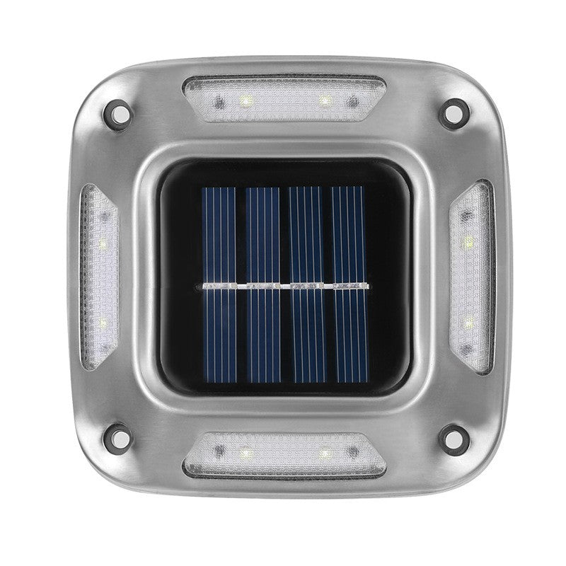 Lampa solara LED pentru gradina Selexmo, 8 LED-uri, prindere de perete sau impamantare, IP65, forma patrat, material ABS si Policarbonat, 9 x 9 cm, baterie 1.2V, 600 mah, multicolor
