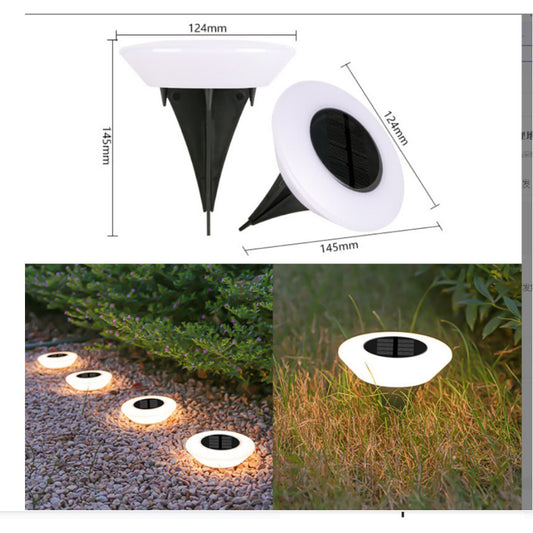 Lampa solara LED, sub forma de cerc, pentru gazon sau gradina, Rezistenta la apa, Selexmo, Alb cald