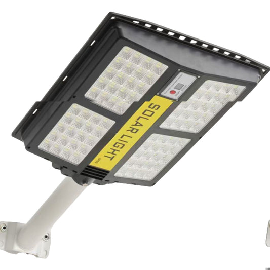 Lampa solara stradala Selexmo, cu telecomanda, senzor de miscare si lumina, suport prindere, 280 LED-uri, IP65, ABS, 12AH, 500W, temperatura culoare 6500K, 44.5x37.7x6.6 cm, autonomie 10-12 ore, negru