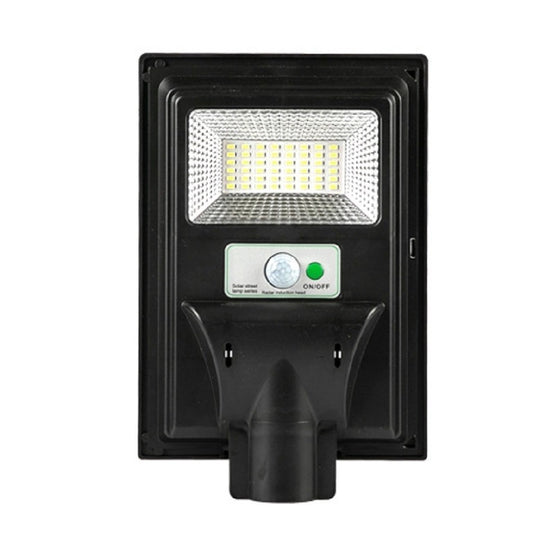 Lampa solara stradala Selexmo, cu telecomanda, senzor de miscare si lumina, suport prindere, 48 LED-uri, IP65, ABS, 5AH, 50W, temperatura culoare 6500K, 28.5x18.8x5 cm, autonomie 10-12 ore, negru
