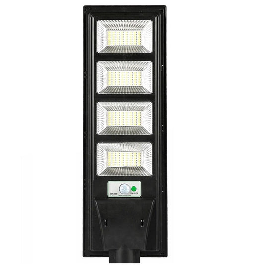 Lampa solara stradala Selexmo, cu telecomanda, senzor de miscare si lumina, suport prindere, 192 LED-uri, IP65, ABS, 8AH, 200W, temperatura culoare 6500K, 58.6x18.8x5 cm, autonomie 10-12 ore, negru