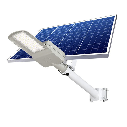 Lampa solara pentru strada sau gradina Selexmo, IP65, senzor de lumina, 100 LED-uri SMD, 3150 lm, 500W autonomie 12-16 ore, telecomanda, montare prin fixare, pentru strada sau gradina, finisaj mat, material ABS, 51.5 x 21 x 7.5, lumina alb rece, gri