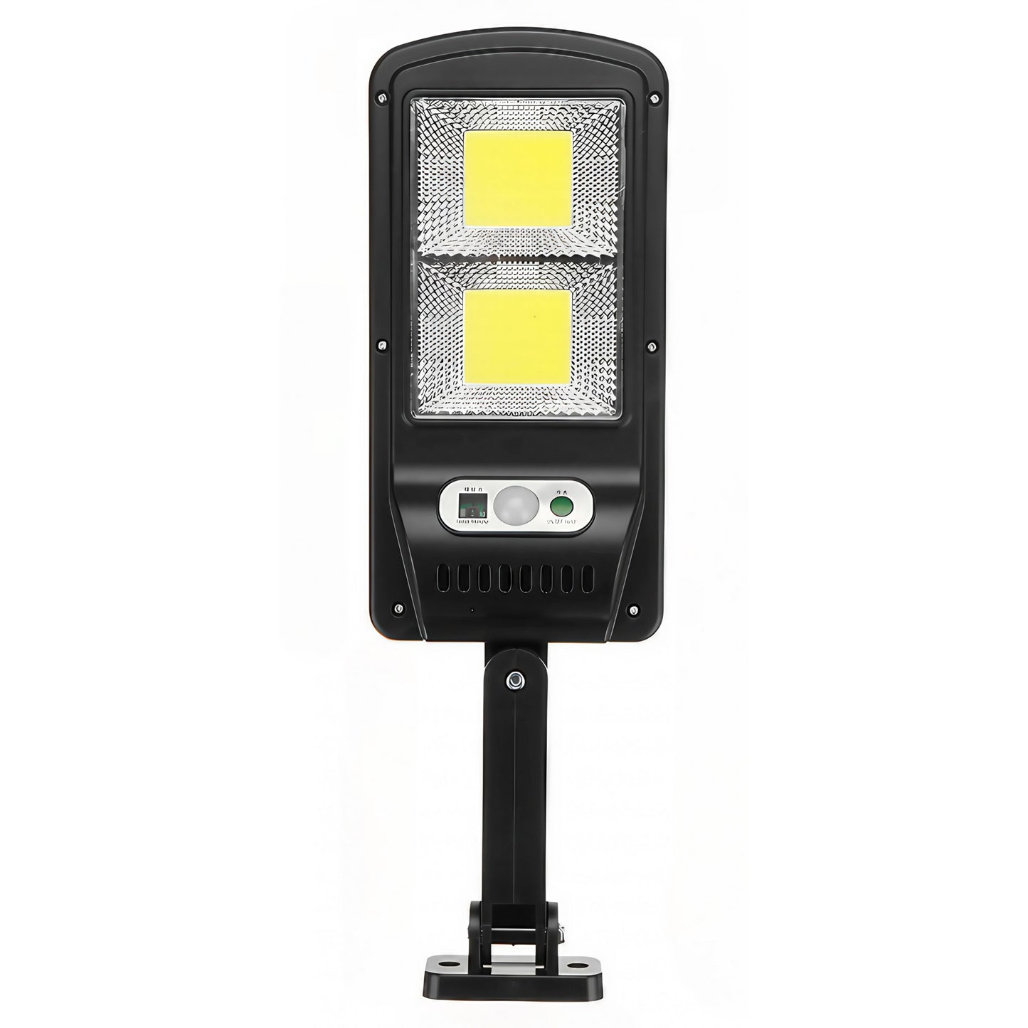 Lampă stradală solară Selexmo, cu telecomandă, 36 cm x 11.5 cm, 108 COB LED, 2592 Lumeni, 21.6 W - echivalent 172 W bec incadescent, IP65, Senzor de Miscare, Senzor de Lumina, 2 Grile, Alb Rece