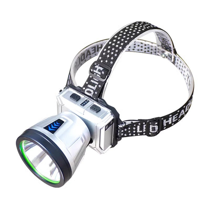 Lanternă LED Multifuncțională cu Power Bank, Suport pentru Cap și Încărcare USB – Rază de Până la 1 Km, 3 Moduri de Lumină, și Afișaj al Bateriei