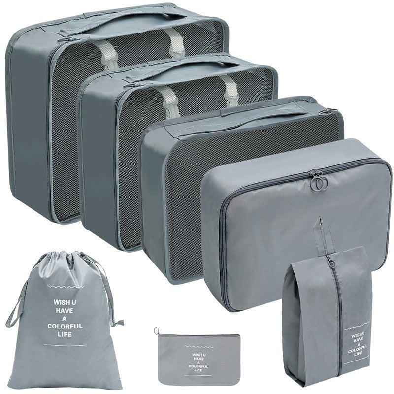 Set 7 Genti de Calatorie, selexmo, pentru Depozitare, Compresibile, 7 Dimensiuni, Impermeabile, Design cu Plasa, Pliabile, Manere Robuste, Fermoar dublu, Gri