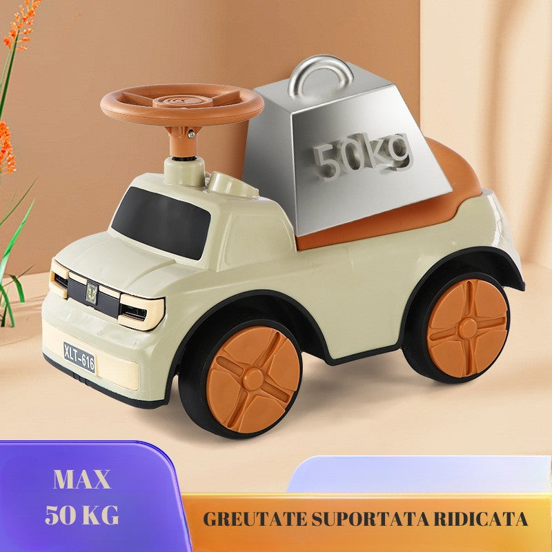 Masinuta Ride-On, cu Sistem Anti-Rasturnare, Sistem de Lumini si Muzica, Cutie de Depozitare, 1-6 Ani, 58 x 28 x 37 cm, Maro