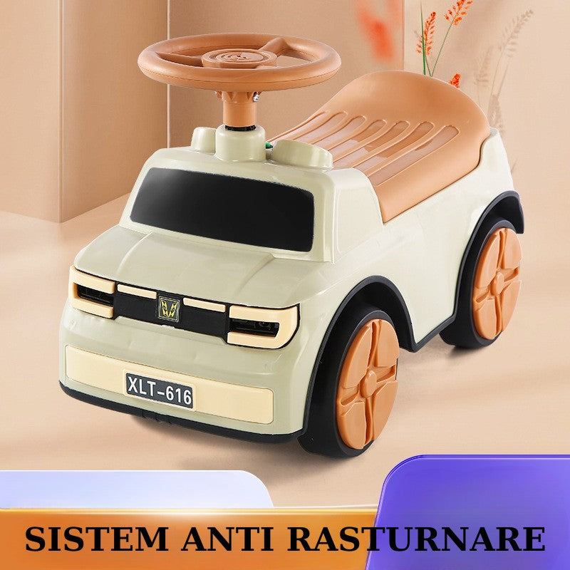 Masinuta Ride-On, cu Sistem Anti-Rasturnare, Sistem de Lumini si Muzica, Cutie de Depozitare, 1-6 Ani, 58 x 28 x 37 cm, Maro