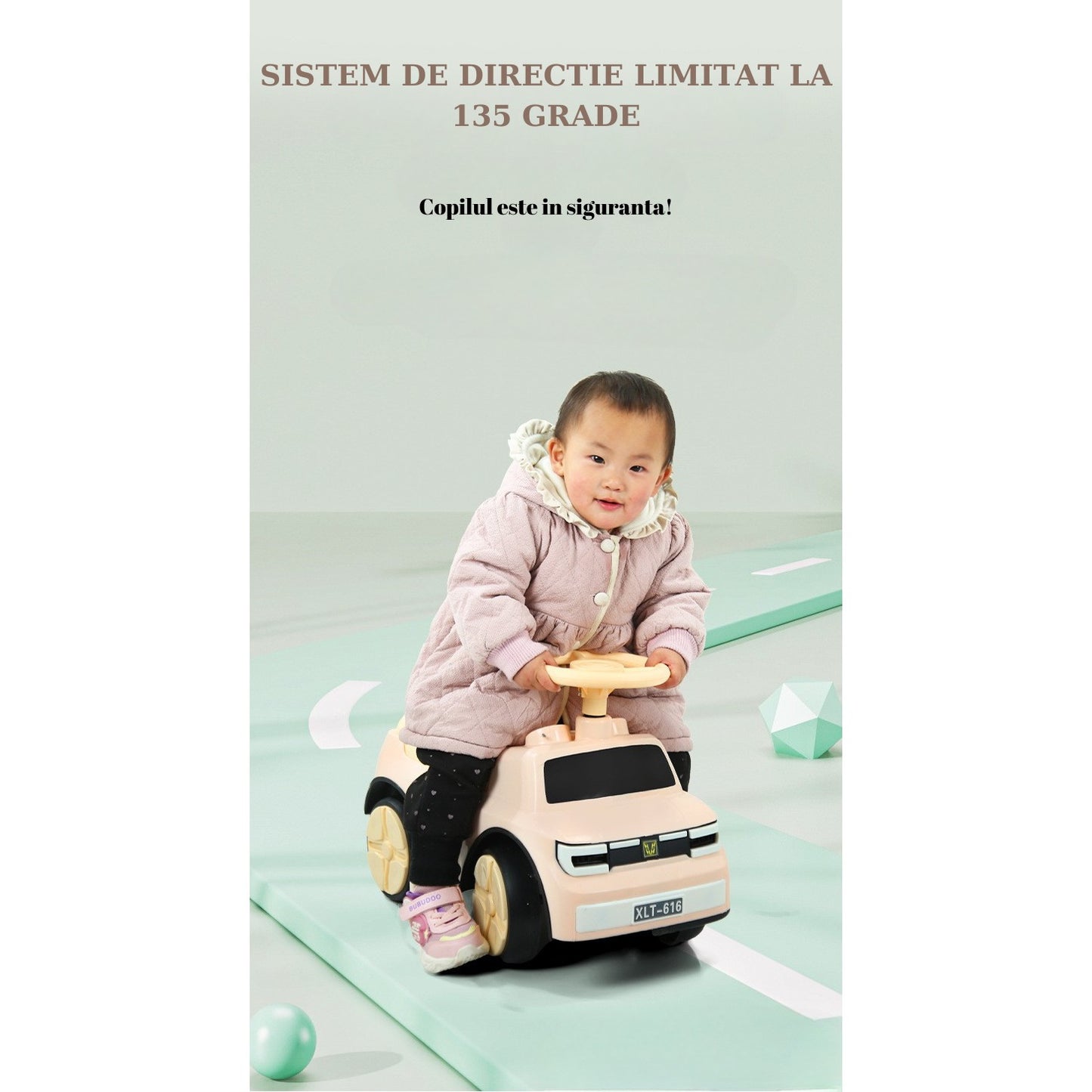 Masinuta Ride-On, cu Sistem Anti-Rasturnare, Sistem de Lumini si Muzica, Cutie de Depozitare, 1-6 Ani, 58 x 28 x 37 cm, Maro