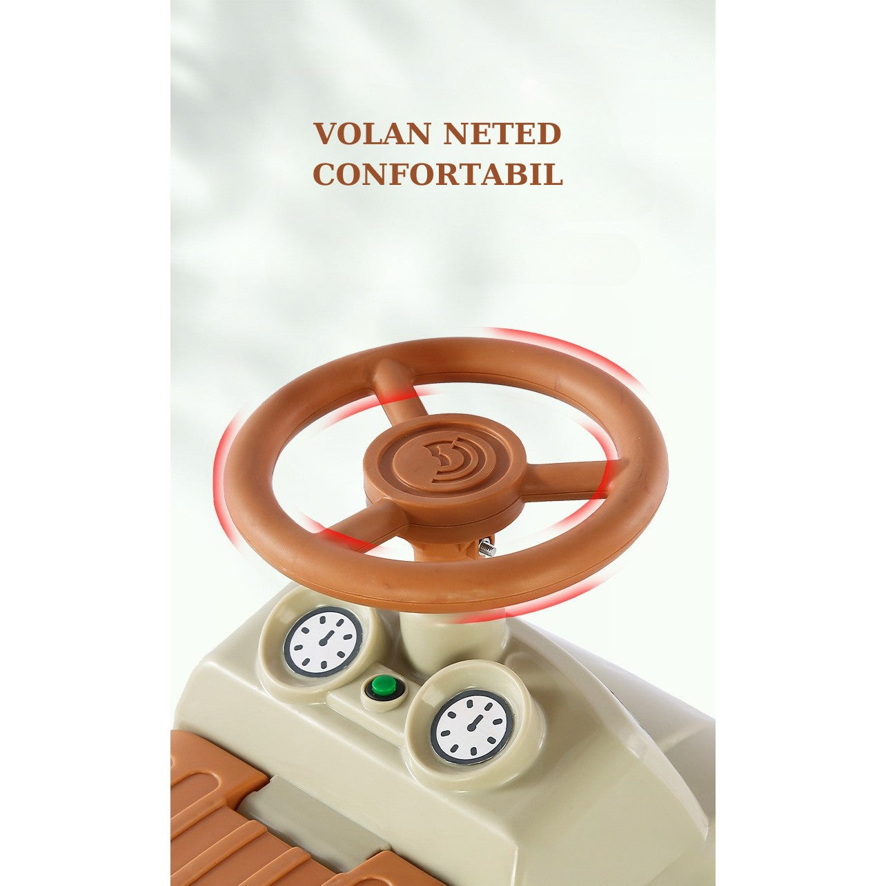 Masinuta Ride-On, cu Sistem Anti-Rasturnare, Sistem de Lumini si Muzica, Cutie de Depozitare, 1-6 Ani, 58 x 28 x 37 cm, Maro
