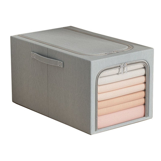 Cutie de Depozitare, selexmo, 31L, din In si Bumbac, Pliabila, Cadru din Otel, 45 x 30 x 23 cm, Albastru Fumuriu