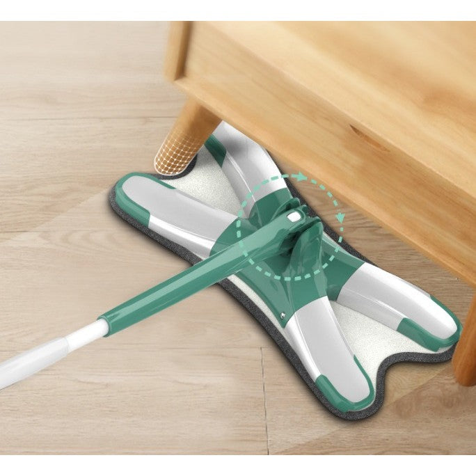 Mop Plat cu Laveta din Microfibra, selexmo, Pentru Uz Casnic, Sistem de Stoarcere X, Tija Telescopica 140 cm, Rotire 360°,38 x 140 cm, Verde