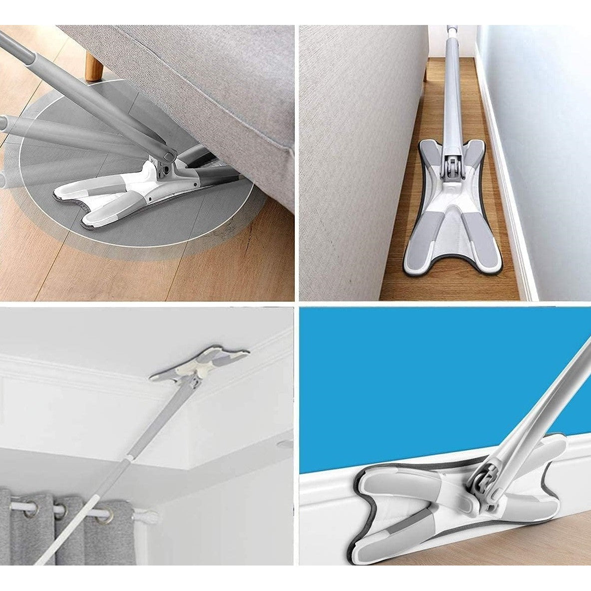 Mop Plat cu Laveta din Microfibra, selexmo, Pentru Uz Casnic, Sistem de Stoarcere X, Tija Telescopica 140 cm, Rotire 360°,38 x 140 cm, Verde